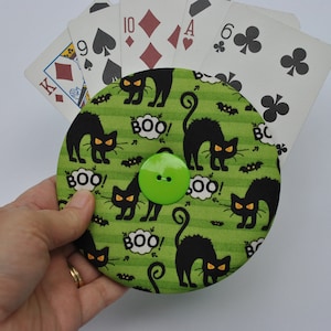 playing card holder, Halloween themed card holder, easy hold playing card holder, family game night card holder, fabric no drop card holder