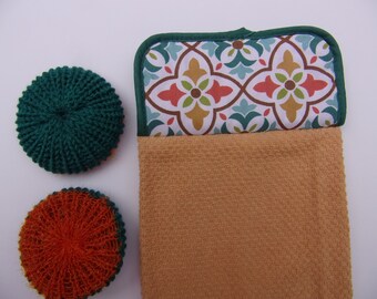 pot holder top kitchen dish towel  set of 2, oven door hanging towel, knit dish scrubber, fall double thick  towel, full towel no cut no sew