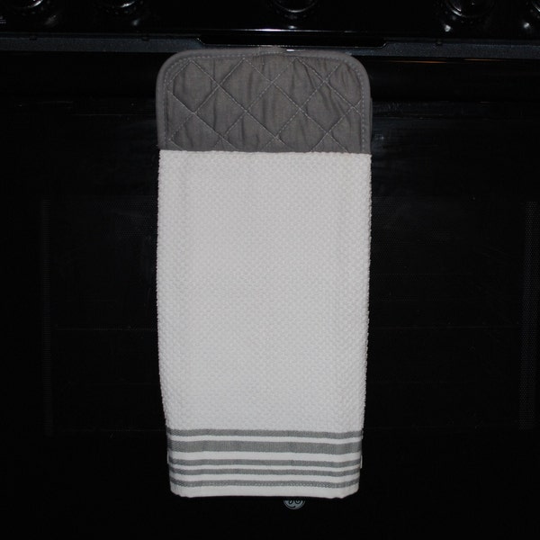 pot holder top oven door hanging kitchen dish towel, towel for kitchen towel rack, gray double thick durable towel full towel no cut no sew