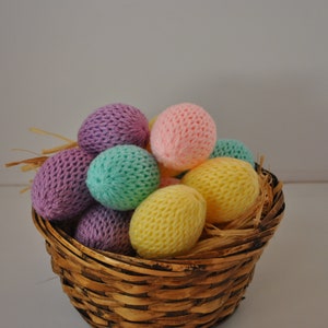 loom knitted eggs, set of 12 loom knitted eggs, covered plastic eggs, basket filler, pastel egg, yarn covered egg, Easter home decor image 6