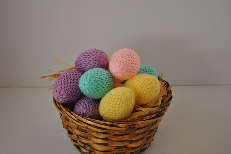 loom knitted eggs, set of 12 loom knitted eggs, covered plastic eggs, basket filler, pastel egg, yarn covered egg, Easter home decor image 6