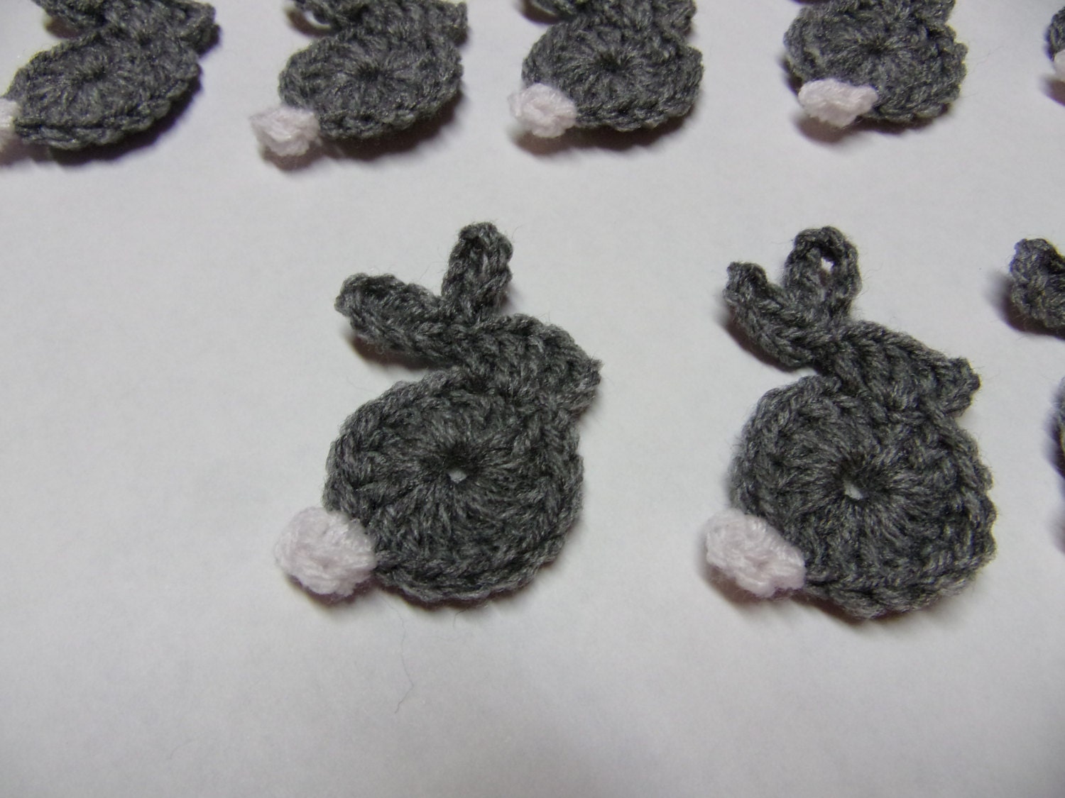 Crocheted gray bunny embellishment set of 12 hand crocheted | Etsy