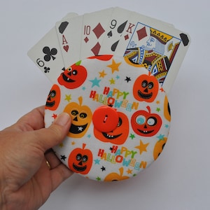 playing card holder, Halloween themed card holder, easy hold playing card holder, family game night card holder, fabric no drop card holder