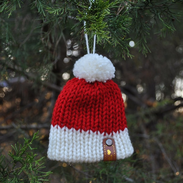 Christmas beanie ornament, sock hat ornament, with love for the tree, yarn ornament, Christmas tree decor, knitted yarn hat ornament