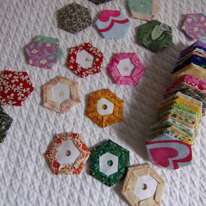 English paper pieces 1&quot;, set of 50 hexagons, EPP hexagon made from scrap fabric, finished English paper hexagon, EPP hexagon sewing supply