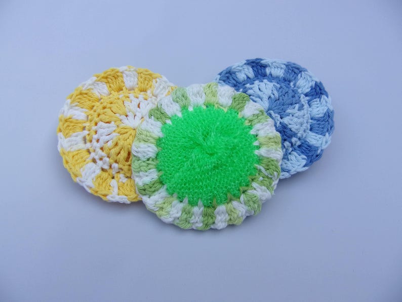 Kitchen dish scrubby set of 3 hand crocheted cotton mesh Etsy