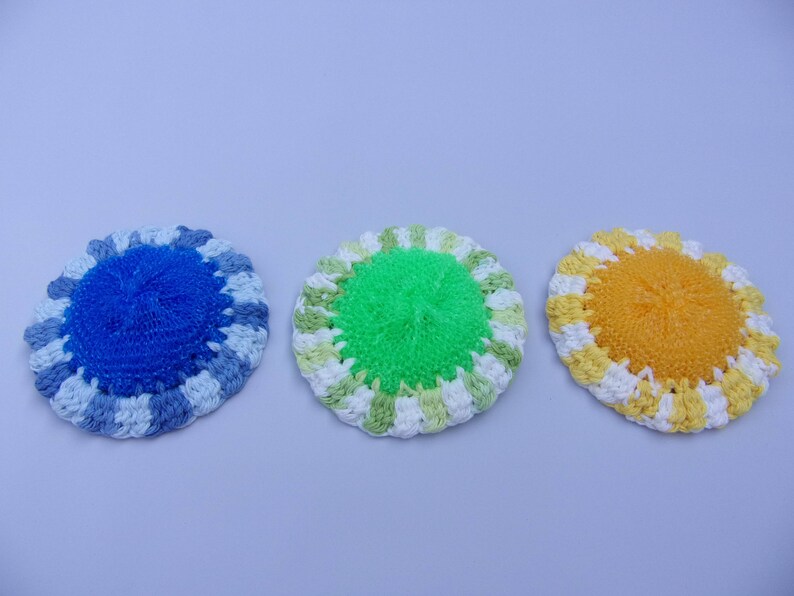 Kitchen dish scrubby set of 3 hand crocheted cotton mesh Etsy