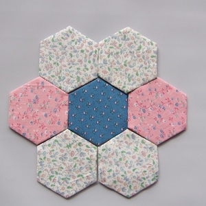 pre-made English paper piecing hexagons 1.5&quot;, set of 50 small print hexagons, EPP made from fabric, , finished EPP hexagon sewing supply