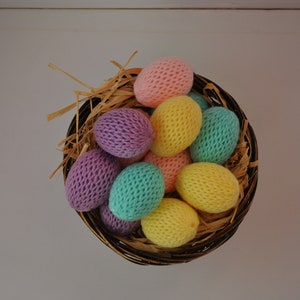 loom knitted eggs, set of 12 loom knitted eggs, covered plastic eggs, basket filler, pastel egg, yarn covered egg, Easter home decor image 5