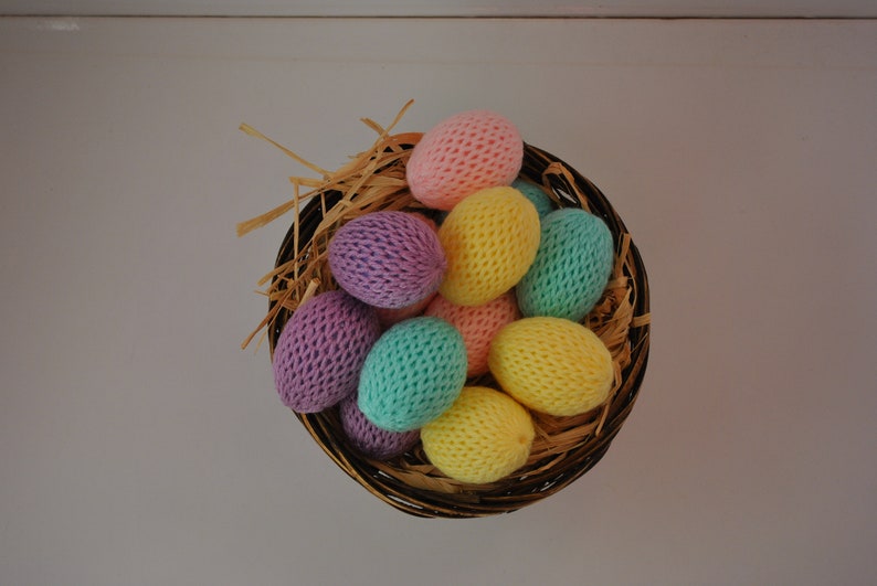 loom knitted eggs, set of 12 loom knitted eggs, covered plastic eggs, basket filler, pastel egg, yarn covered egg, Easter home decor image 5