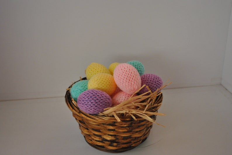 loom knitted eggs, set of 12 loom knitted eggs, covered plastic eggs, basket filler, pastel egg, yarn covered egg, Easter home decor image 9