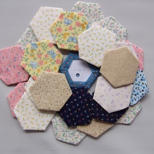English paper piecing hexagons 1.5&quot;, finished set of 50 flower print fabric hexagons EPP made from fabric finished EPP hexagon sewing supply