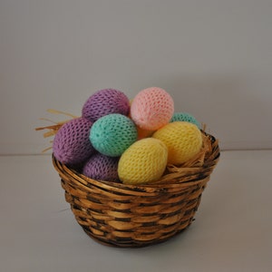 loom knitted eggs, set of 12 loom knitted eggs, covered plastic eggs, basket filler, pastel egg, yarn covered egg, Easter home decor image 1