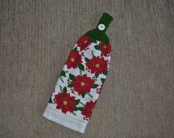 hanging kitchen dish towel, poinsettia's Christmas towel, hanging hand towel, farmhouse Christmas, double/full towel no cut no sew