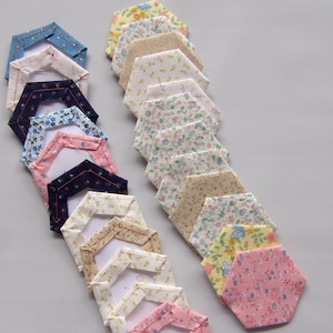 1&quot; English paper piecing hexagon , finished set, flower print basted fabric hexagon EPP made from fabric finished EPP hexagon sewing supply