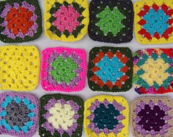 crochet granny squares finished set, granny square motifs, yarn inspired Christmas tree, granny square embellishments hand crocheted squares