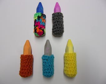 sidewalk chalk holders, set of 4, hand crocheted, chalk selves, for summer outdoor party fun activity, sidewalk chalk cozy summer fun item