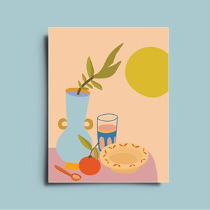 Warme kleur pastel print, minimalistische tribale poster, als wenskaart/ansichtkaart/muurkunst/muurdecor.