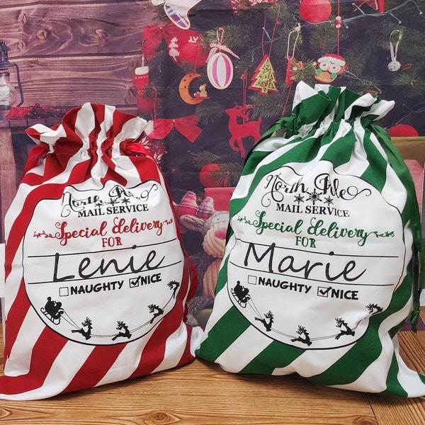 Personalized Christmas Sacks, Custom Santa Sacks, Christmas Sacks for kids, Eco Friendly Christmas Bags,