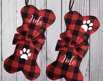 Personalized Buffalo Plaid Dog Stocking: Rustic Burlap Xmas