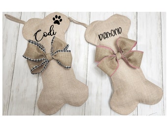 Personalized Dog Bone Stockings, Burlap Stockings, Stockings for Dogs, Dog Stockings, pet stockings, Custom Pet Stockings