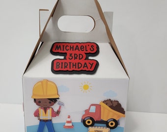 Construction Birthday Treat Box: Personalized Gable Box Party Favor