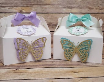 Butterfly Favor Boxes, Butterfly Themed Party, Pastel Themed Party, Butterfly Party Decorations, Butterfly Treat Boxes, Fairy Theme party