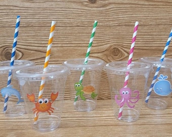 Under The Sea Party Cups: 12oz Disposable Cups with Lids