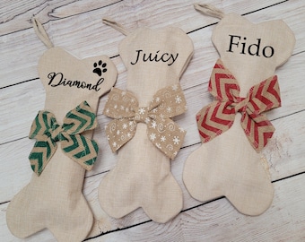Personalized Dog Bone Burlap Stocking: Custom Pet Christmas Decor