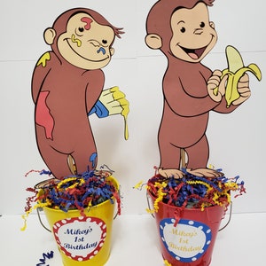 Curious George Centerpieces, Yellow, Red and Blue, Curious George Birthday, Curious first Birthday, Curious George Cutouts