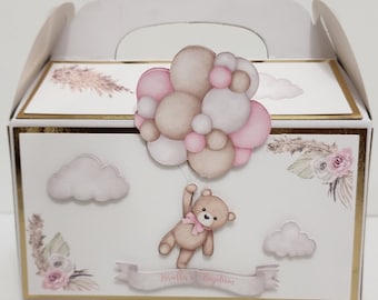 Teddy Bear Balloon Treat Box: Pink Baby Shower Party Favor
