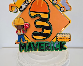 Construction Theme Cake Topper-Custom Cake Topper-Construction Birthday Party