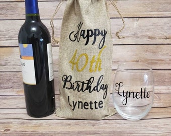 Sac personnalisé de bouteille de vin, sac-cadeau personnalisé, cadeau d’amateur de vin, sac de vin, sac de vin de jute, cadeau d’anniversaire, cadeau de 40e anniversaire, sac de vin