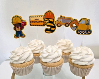 Construction Birthday Cupcake Toppers: Custom Age, Truck Theme