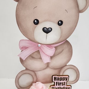 Pieza central del oso de peluche, fiesta temática del baby shower del oso, favor del oso de peluche rosa, primer cumpleaños del oso, podemos esperar con paciencia, fiesta de revelación de género