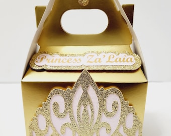 Princess Tiara Favor Boxes: Gold Glitter Crown, Party Decoration