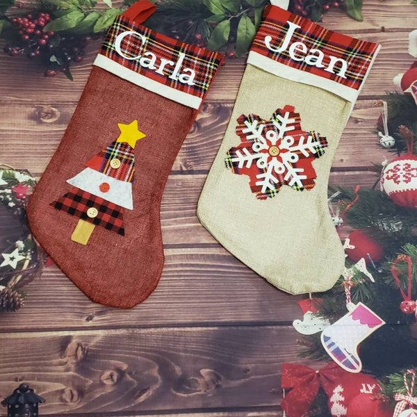 Burlap christmas stockings