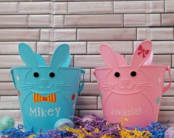 Personalized Easter Basket: Vinyl Polka Dot Bunny Bucket