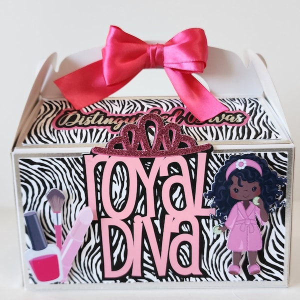 Spa Party Favor Boxes, Diva Party Favor boxes, Pink and black Favor boxes, Zebra print favors, Black and Hot Pink Gable boxes, Spa Gable box