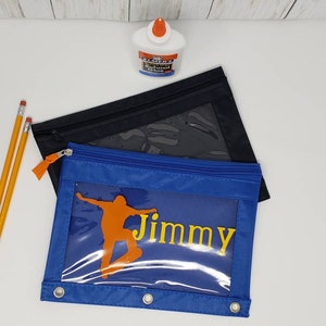 Personalized Pencil case, Personalized Pencil Pouch, Personalized School Supplies, 3 Ring Binder Pouch, Pencil Case, Skateboarder gift