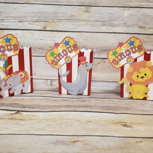 Circus theme treat boxes, Circus popcorn boxes, Circus birthday, Circus Party, Carnival party, Carnival Birthday, circus, circus theme,
