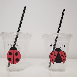Lady Bug Party Cups, lady Bug Birthday, Lady Bug  party favors, red and black lady bug, Lady Bug Centerpieces, Lady bug first Birthday