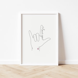 I Love You ASL Sign Language 8 x 10&quot; Digital Download, Wall Art, Home Decor, Gift