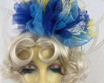 Chargers Colors Football Fascinator Headpiece in Blue, Yellow and White