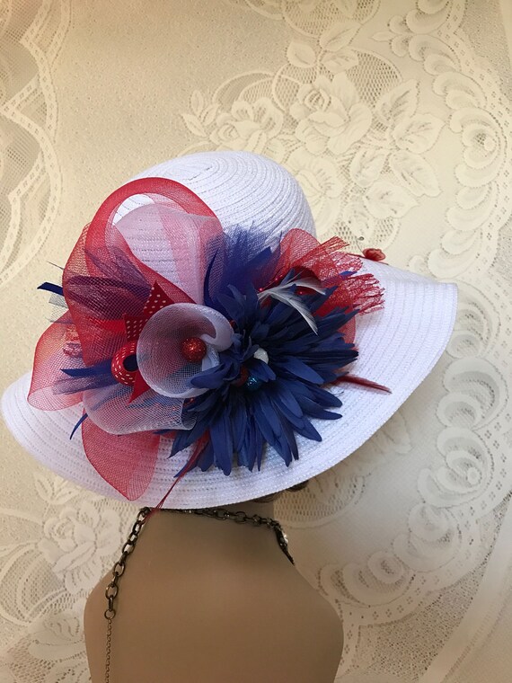 red white and blue floppy hat