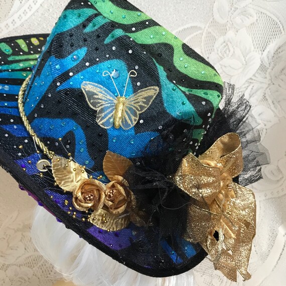 Blue Butterfly Rhinestone Cowgirl Hat Where Beauty Reigns Rhinestone Butterfly Pencil Brim Hat  main image 4