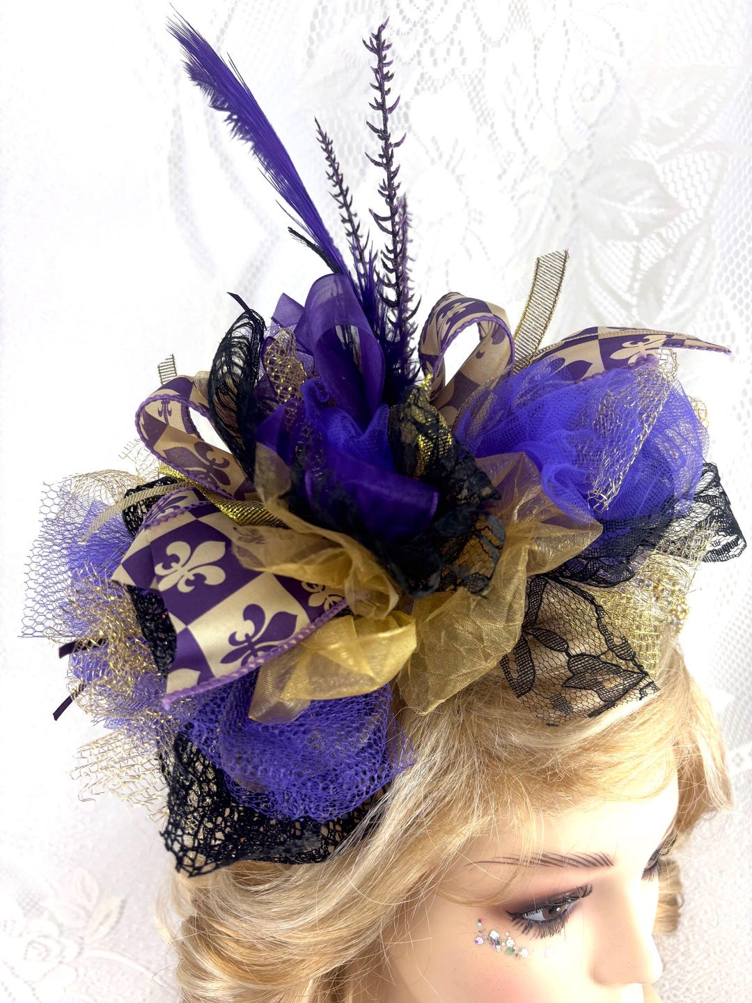 Purple and Gold Fleur De Lis Mardi Gras Fascinator Headpiece - Etsy