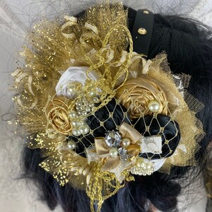 Black and Gold Saints Colors Party Holiday Beaded Fascinator