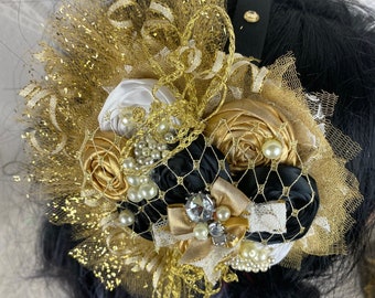 Black and Gold Saints Party Holiday Beaded Fascinator