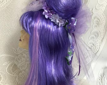 Lavender and Pink Stylish Long, Drag, Show Mardi Gras Wig with Tinsel Highlights and Butterfly